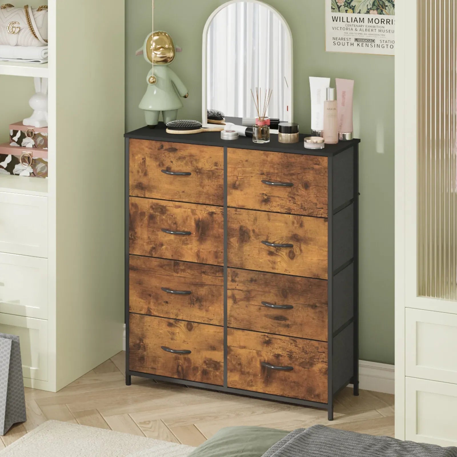 Tallboy Dresser Chest of Drawers in Black - 8 Fabric Drawers, 96x86cm