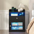 Black Bedside Table with Acrylic Door, Charging Station and RGB LED Light