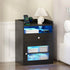 Black Bedside Table with Acrylic Door, Charging Station and RGB LED Light