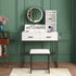 White Black Dressing Table Stool Set with LED Lights and Charging Station, 80x136cm