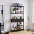 Metal Bookcase With Drawers, Dark Walnut & Black, 90x30x180cm, 6 Shelves