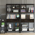 Metal Bookcase With Drawers, Dark Walnut & Black, 90x30x180cm, 6 Shelves