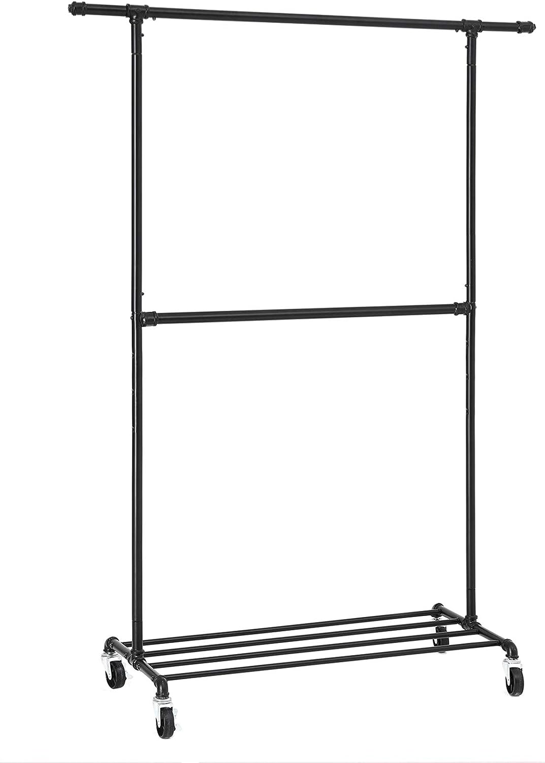 Industrial Clothing Rack Wheels Double Rod