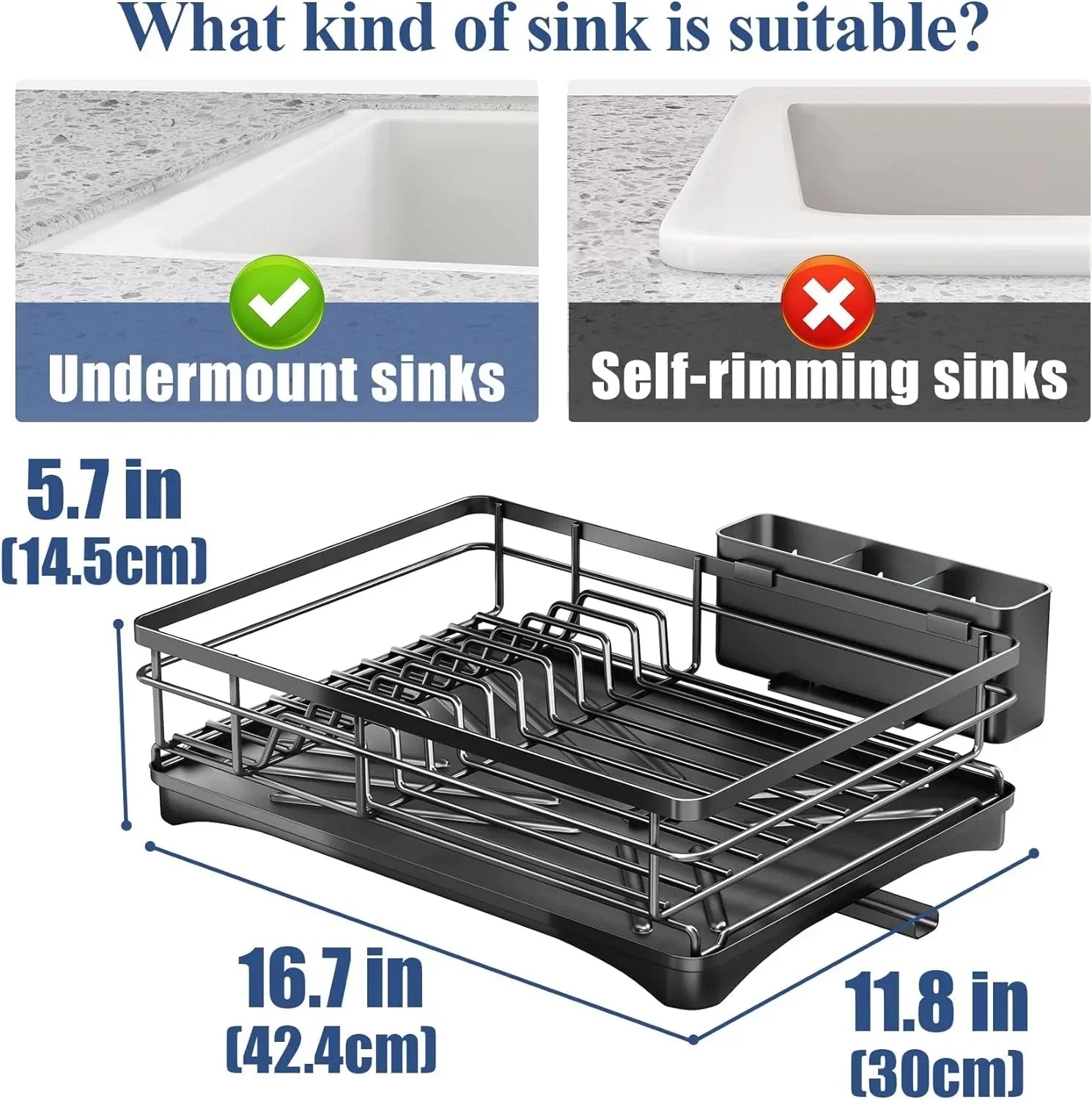 Large Dish Drying Rack with Drainboard Black