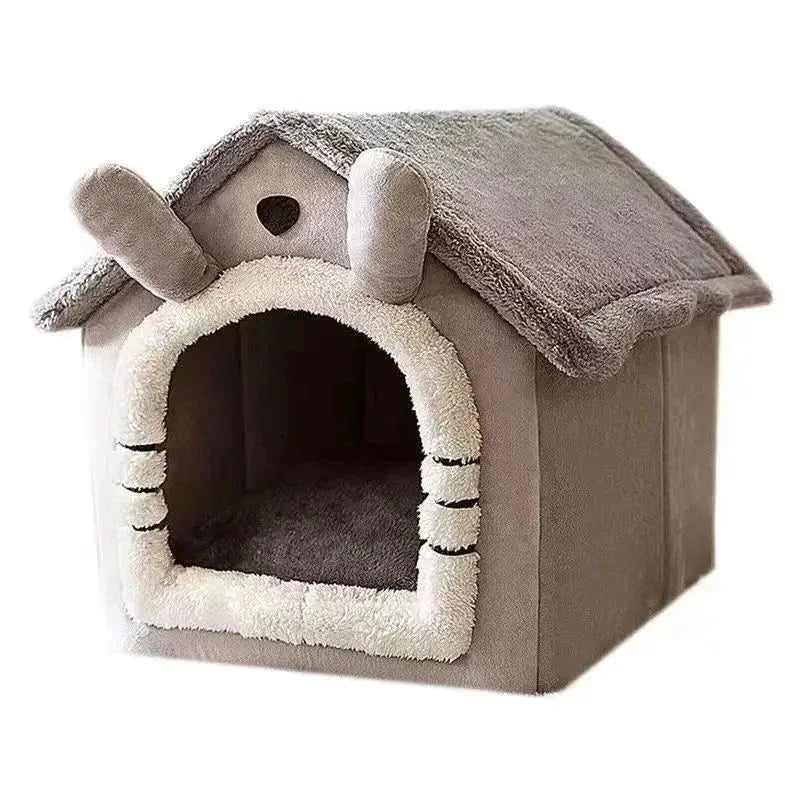 Soft Indoor Dog House & Bed – Washable Plush Pet Hut, Grey, Small Dogs