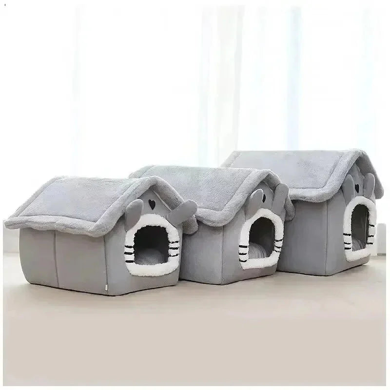 Soft Indoor Dog House & Bed – Washable Plush Pet Hut, Grey, Small Dogs