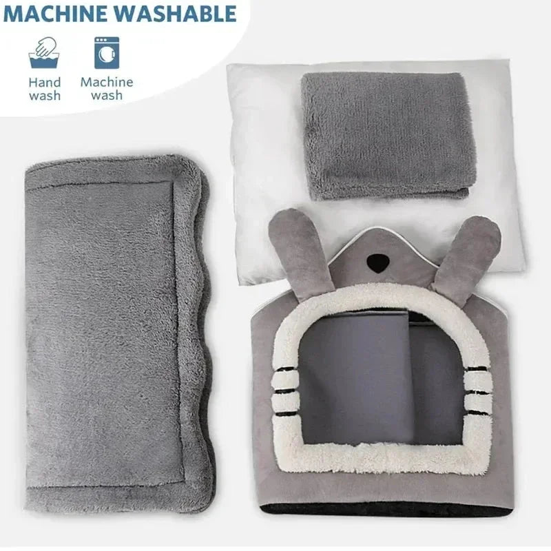 Soft Indoor Dog House & Bed – Washable Plush Pet Hut, Grey, Small Dogs