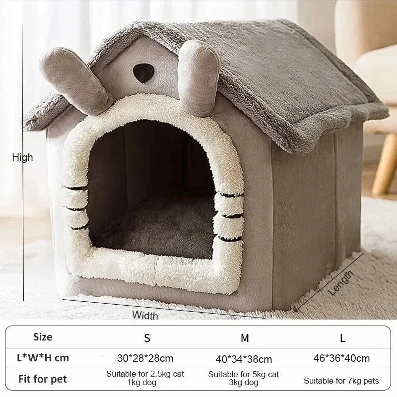 Soft Indoor Dog House & Bed – Washable Plush Pet Hut, Grey, Small Dogs