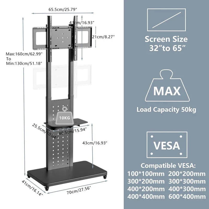 Heavy Duty Mobile TV Stand with Wheels