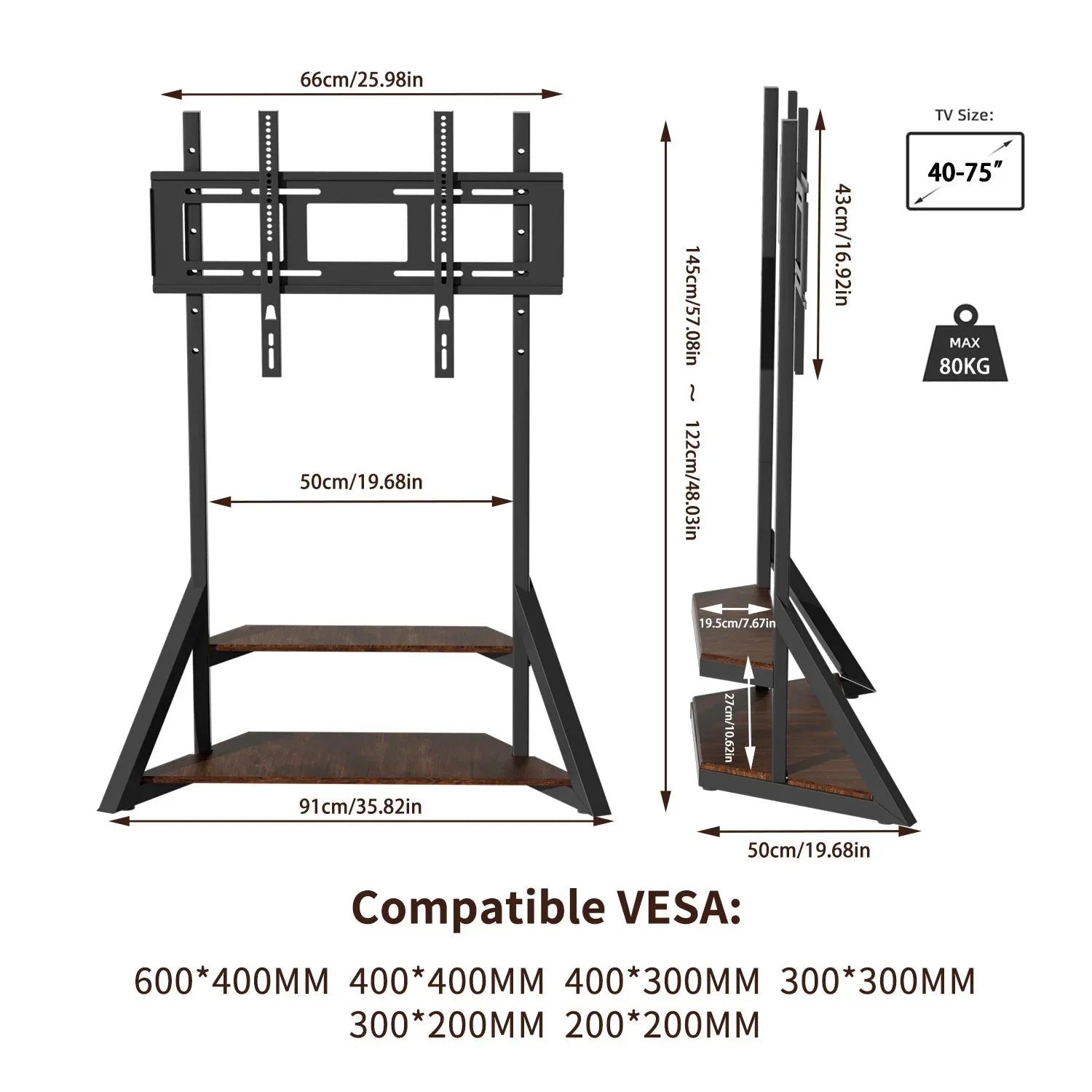 Adjustable Floor TV Stand for 40-75