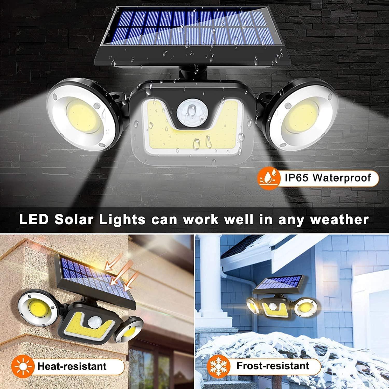 Outdoor Solar Security Light with 3 Adjustable Heads for Garden & Patio