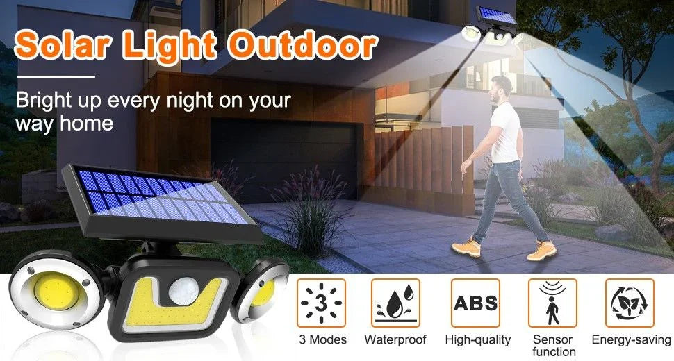 Outdoor Solar Security Light with 3 Adjustable Heads for Garden & Patio