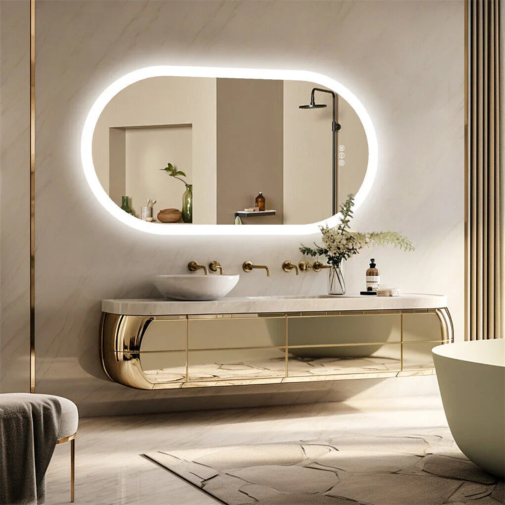 800x500mm LED Bathroom Mirror Oval Anti-Fog Dimmable Wall Mount