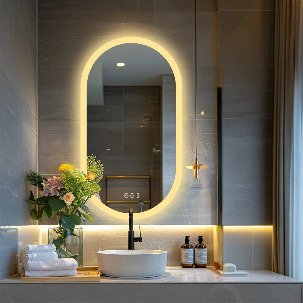 120x60cm LED Bathroom Mirror Oval Anti-Fog Dimmable Wall Mount