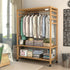 3-Tier Wooden Clothes Rack Rolling Garment Stand w/ Hooks