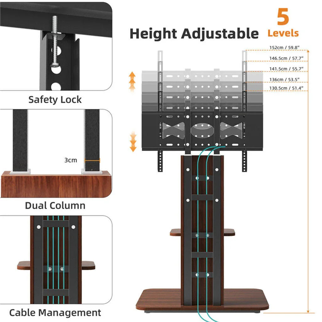 Heavy Duty TV Floor Stand Adjustable Mount 65 Black Brown