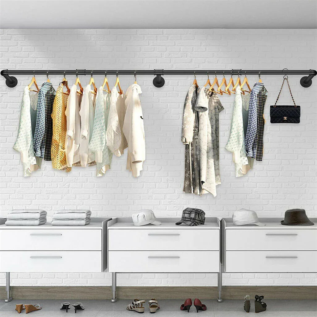 Industrial Iron Pipe Clothes Rail Vintage Wall Shelf