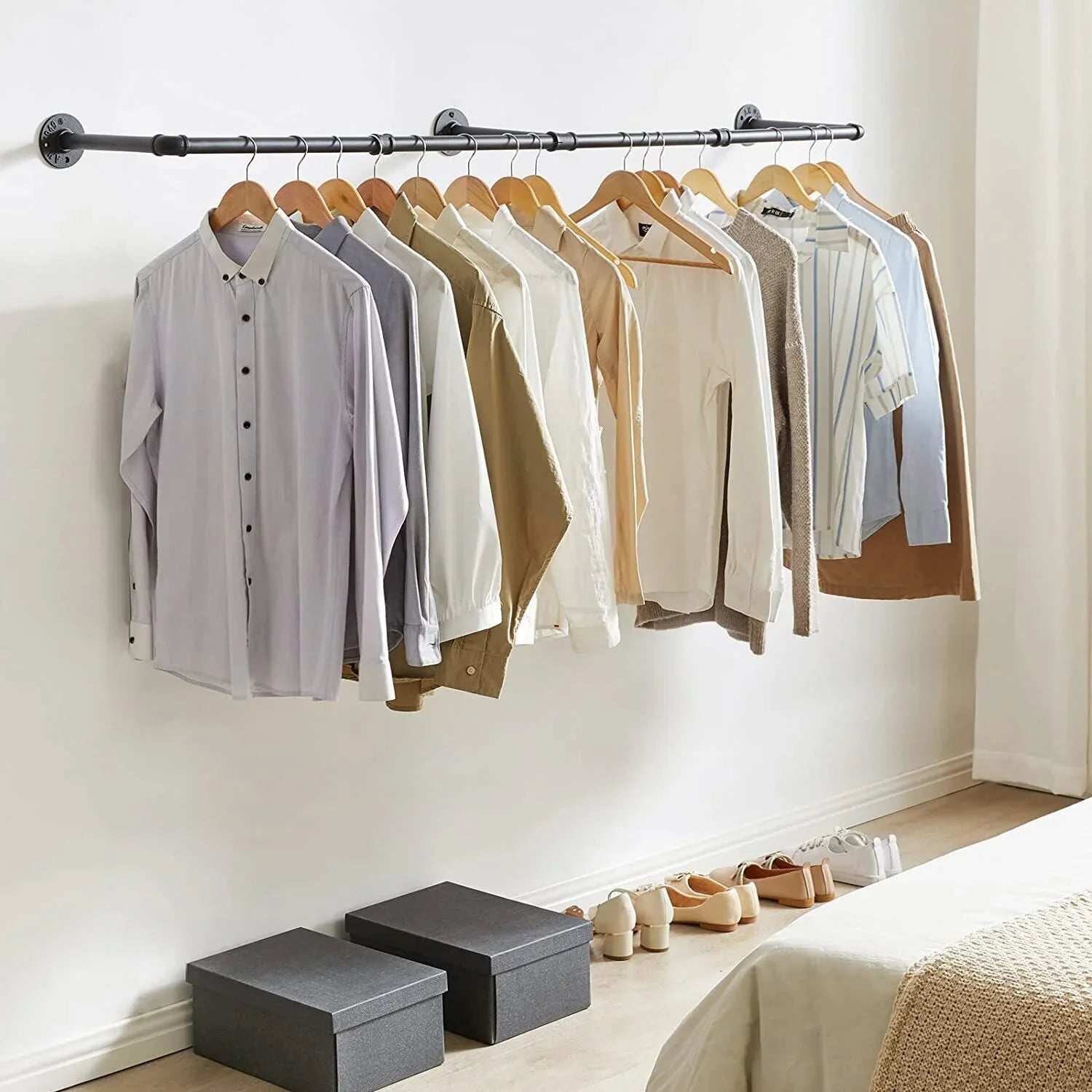 Industrial Iron Pipe Clothes Rail Vintage Wall Shelf
