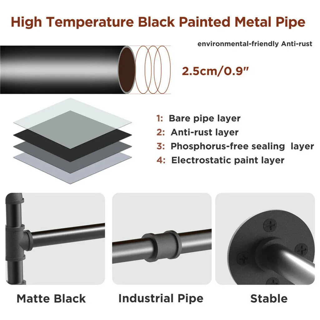 Industrial Iron Pipe Clothes Rail Vintage Wall Shelf