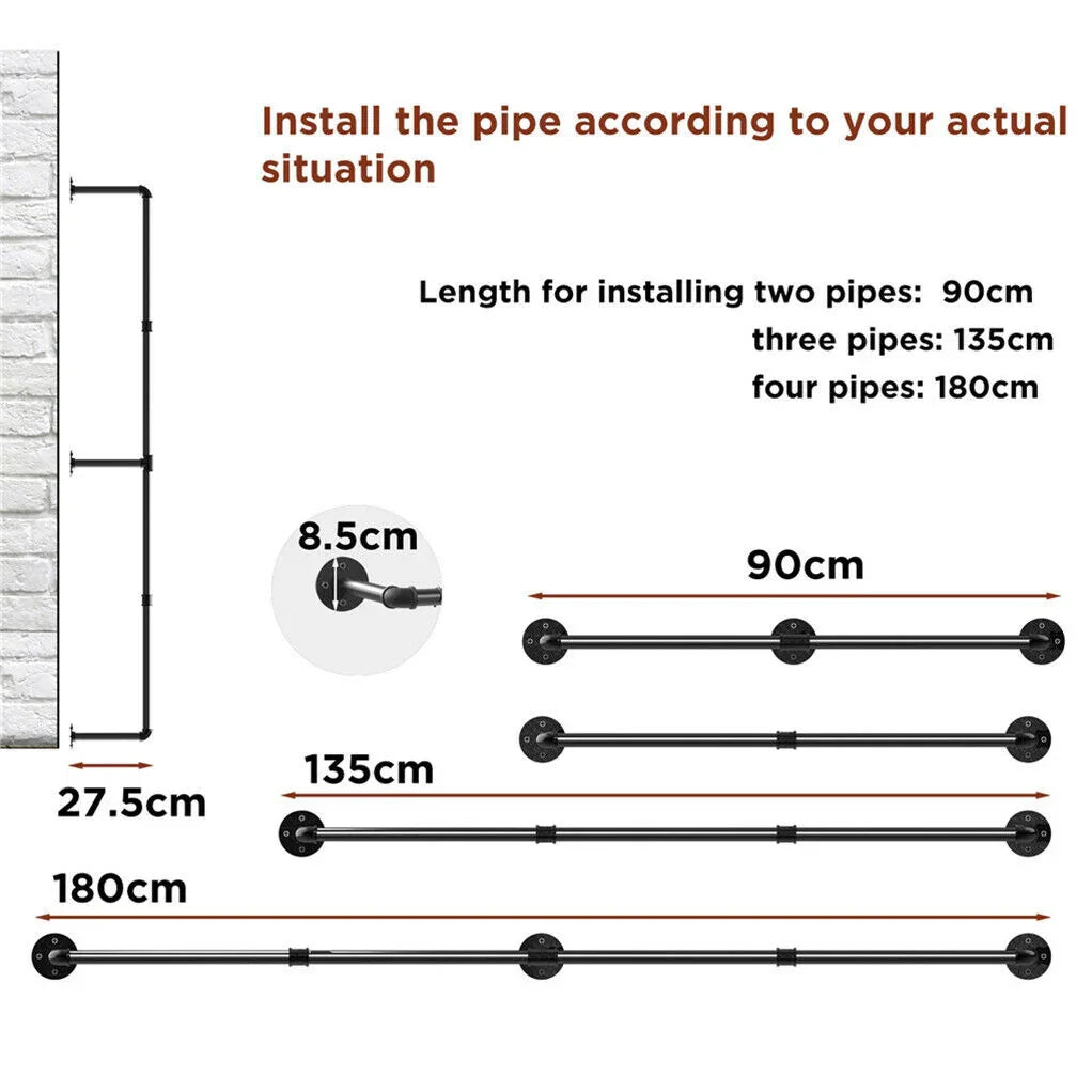 Industrial Iron Pipe Clothes Rail Vintage Wall Shelf