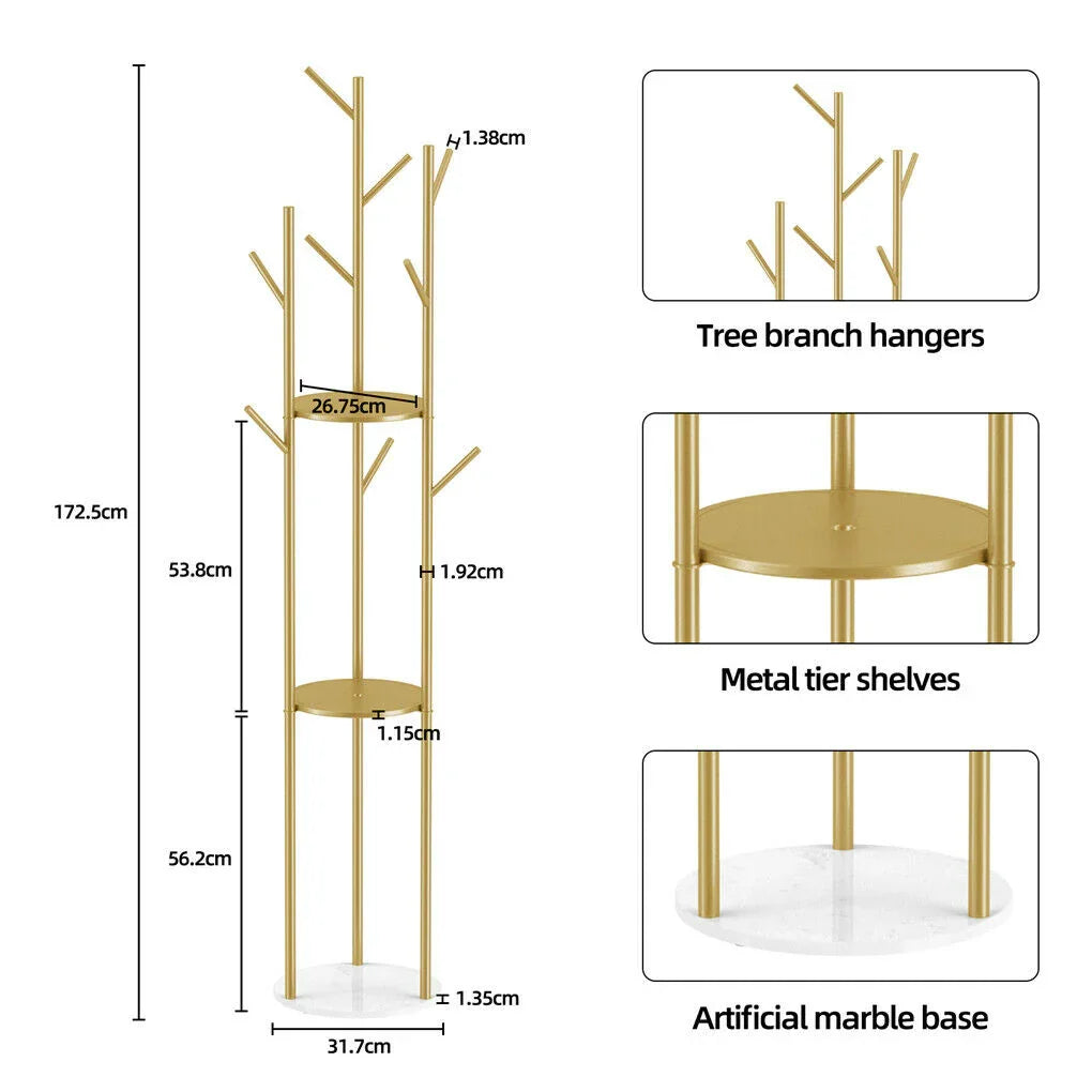 Marble & Metal Coat Rack Stand Heavy Duty