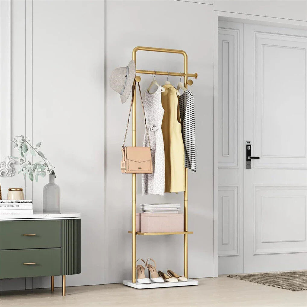 Gold Metal Coat Rack Stand Granite Base Hall Tree