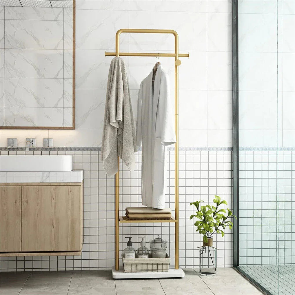 Gold Metal Coat Rack Stand Granite Base Hall Tree