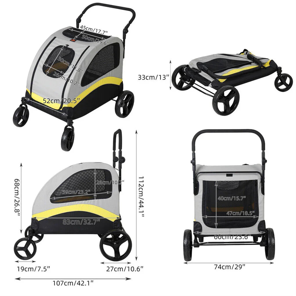 XL Dog Stroller Pet Pushchair Foldable Travel Cart