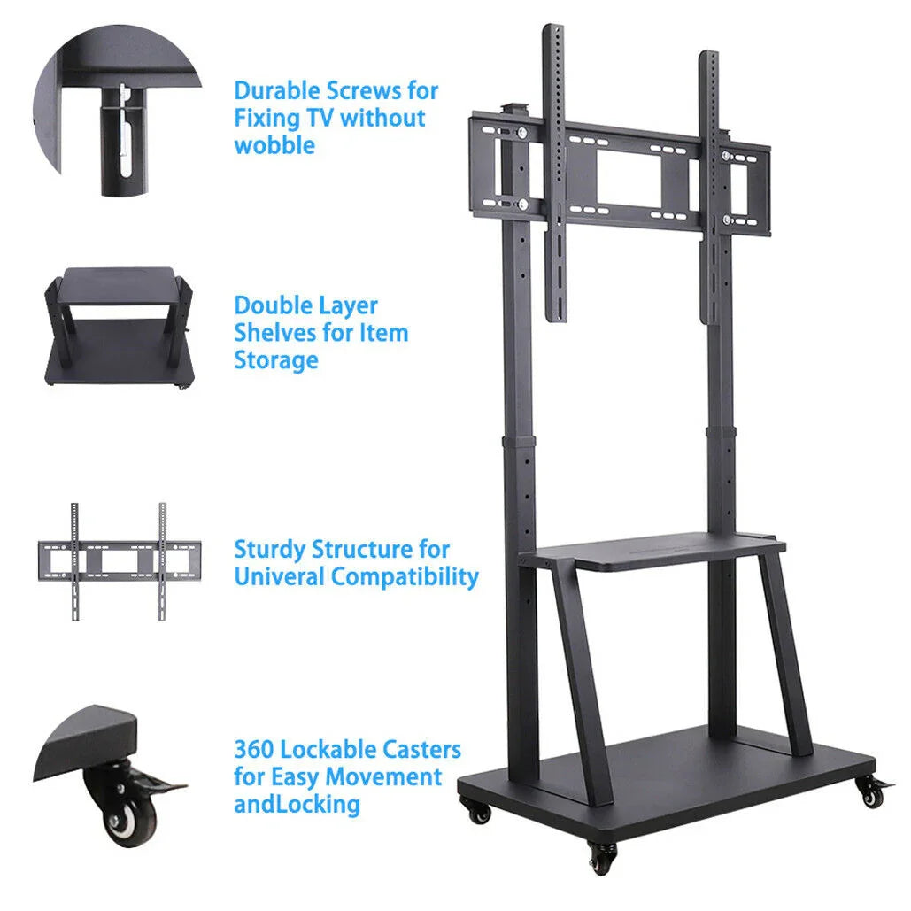 Rolling TV Stand 32-100 w/ Adjustable Mount & 2-Tier Shelf