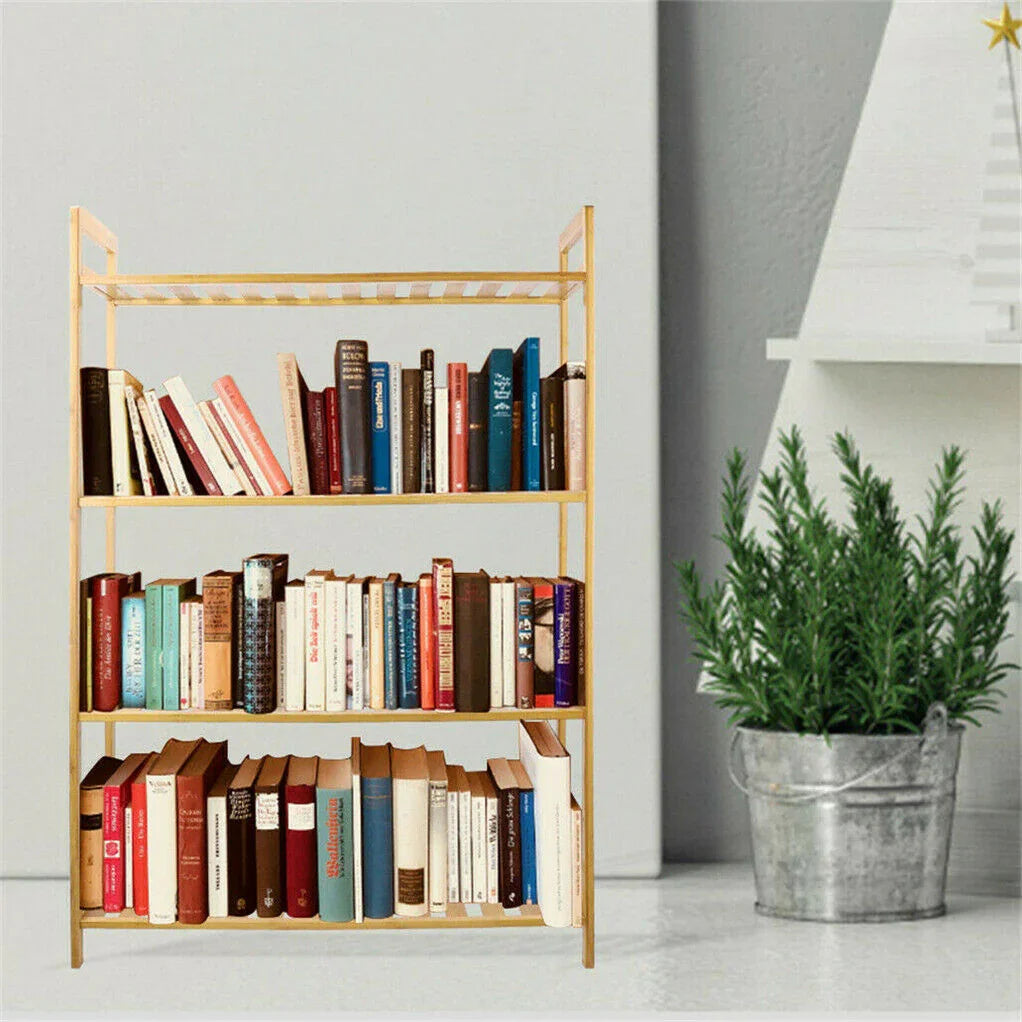 Bamboo 4 Tier Shelving Unit Kitchen Bedroom Bookshelf