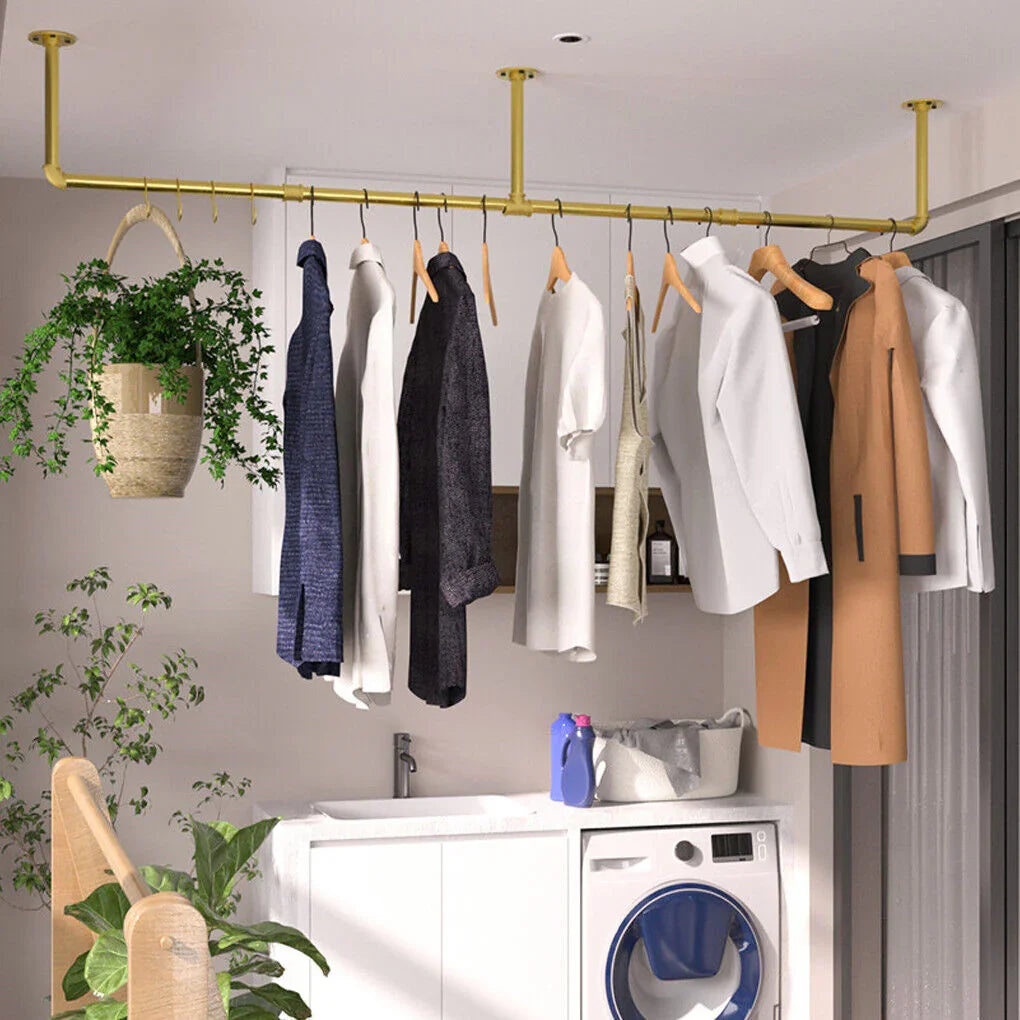 Vintage Iron Clothes Rail Gold Wall Mounted Garment Rack