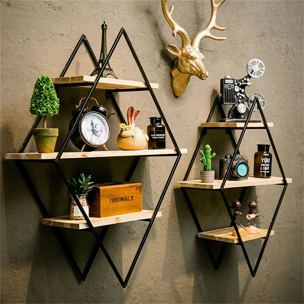 3 Tier Diamond Metal Floating Shelves Wall Mounted Display