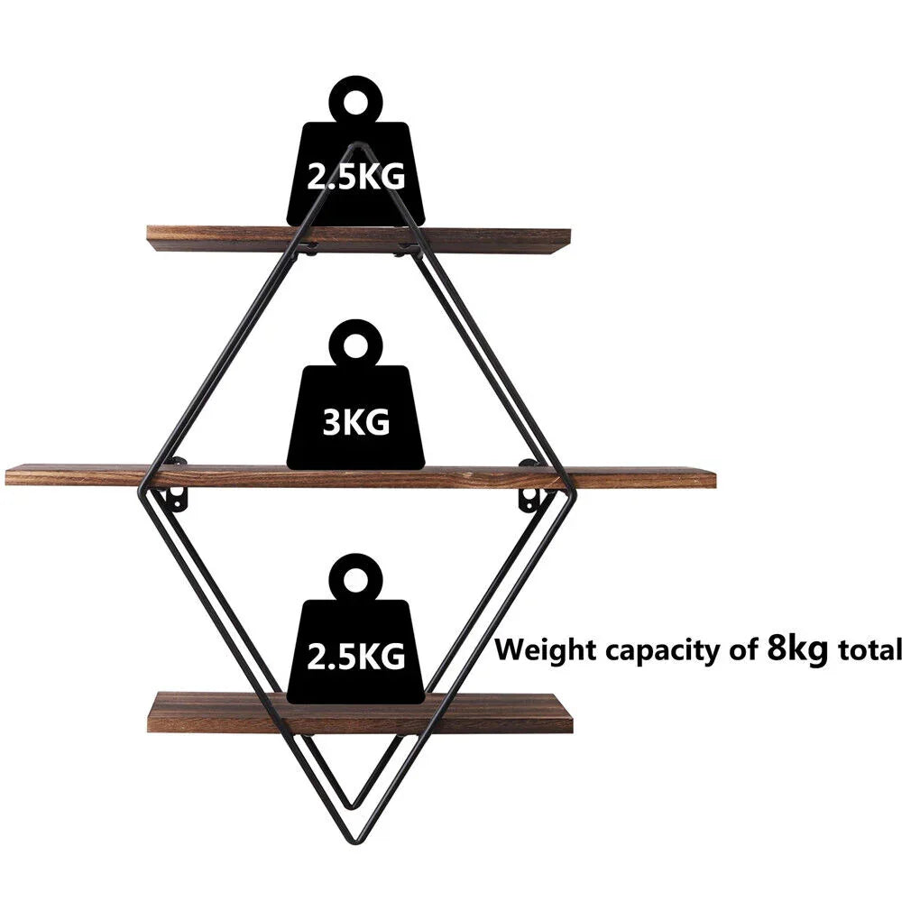 3 Tier Diamond Metal Floating Shelves Wall Mounted Display