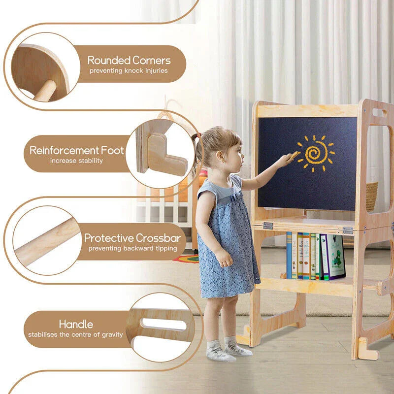 Wooden Toddler Step Stool Learning Tower Kitchen Safety
