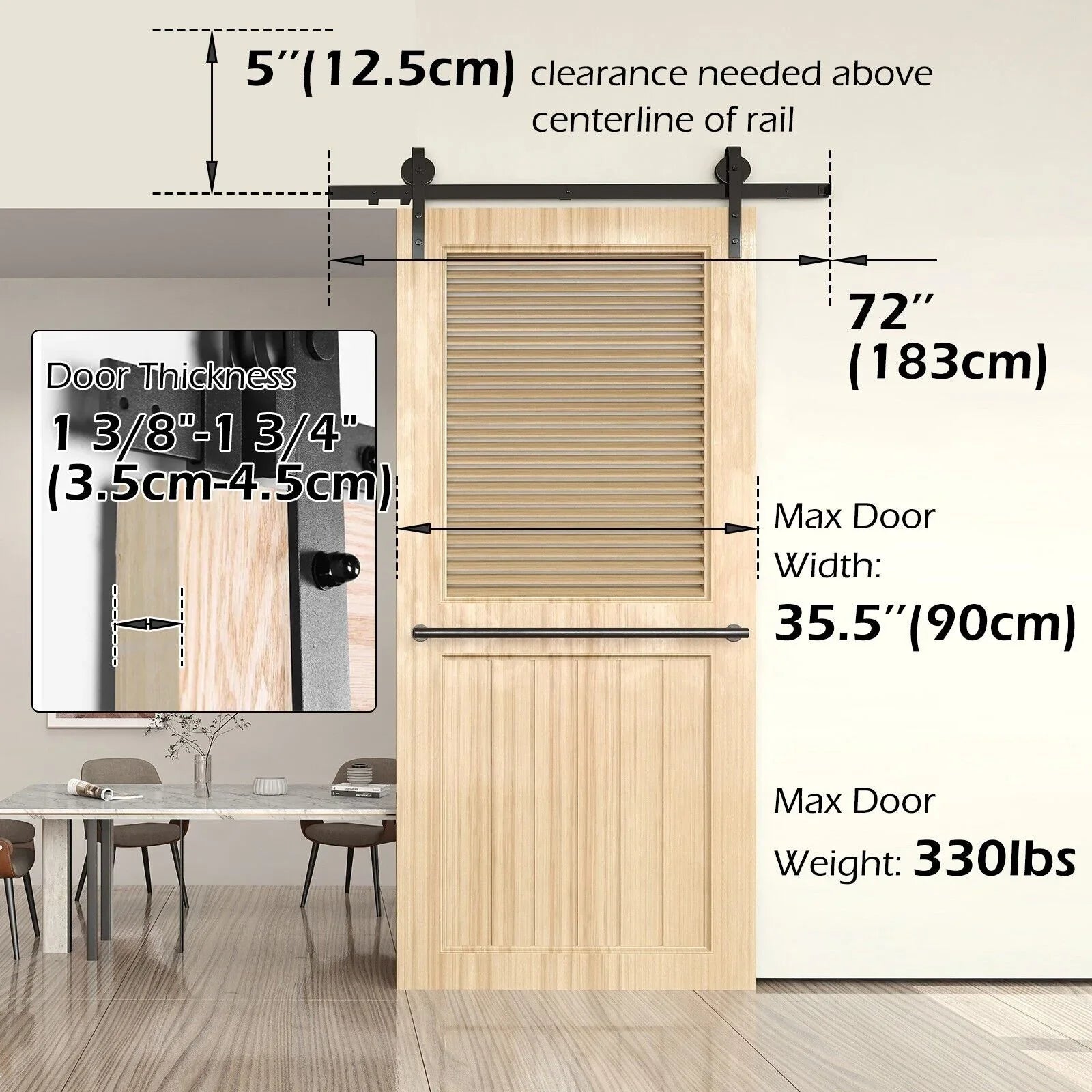 Sliding Barn Door Hardware Kit Rust Resistant Heavy Duty 1.83m