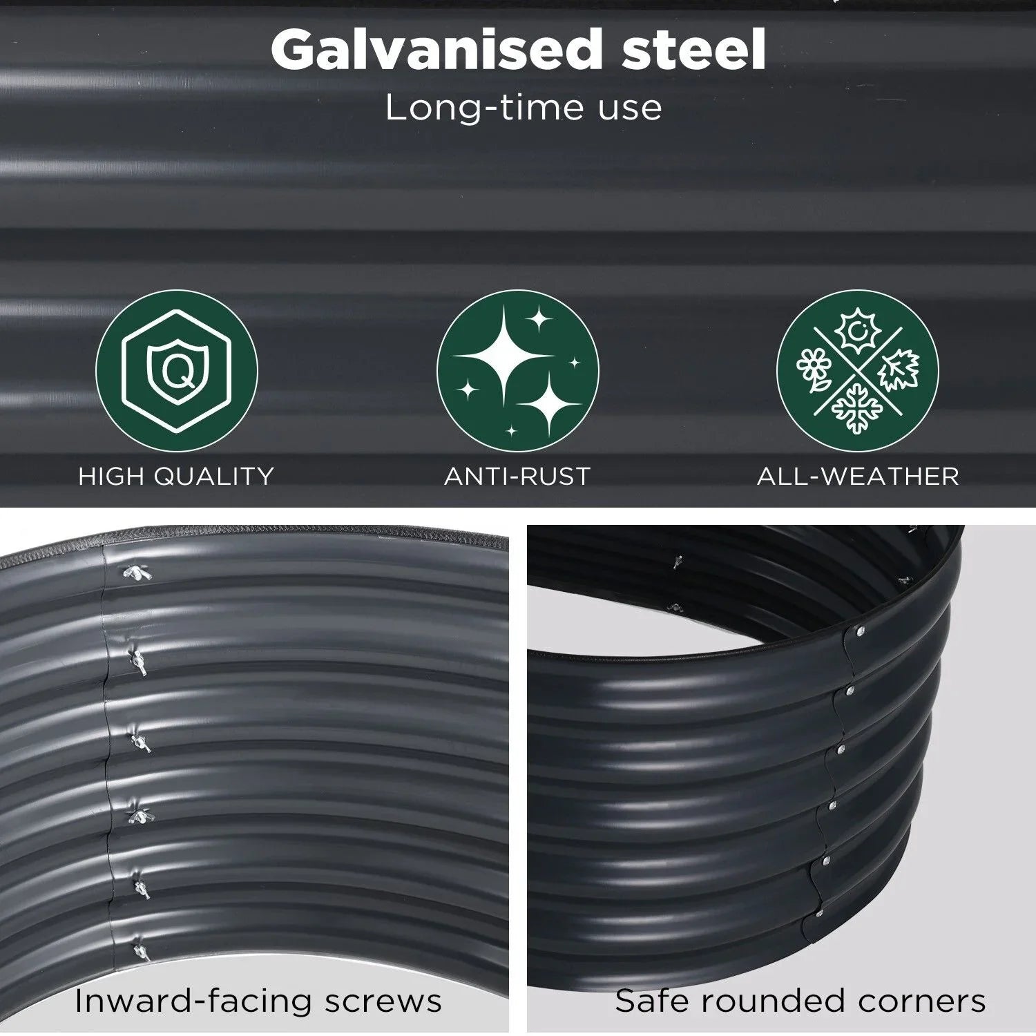 Oval Raised Garden Bed 160x80x42cm Galvanised Steel Planter