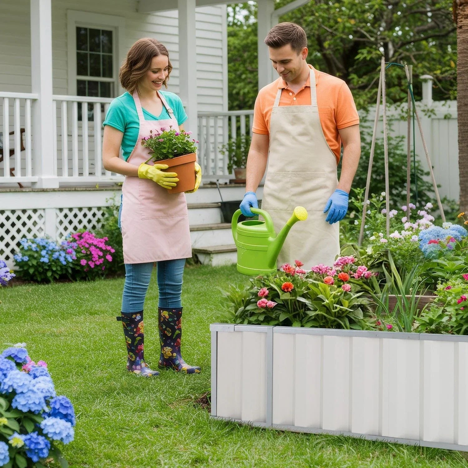 Galvanised Steel Raised Garden Rectangle Bed 160x80x42cm No-Screw Oval