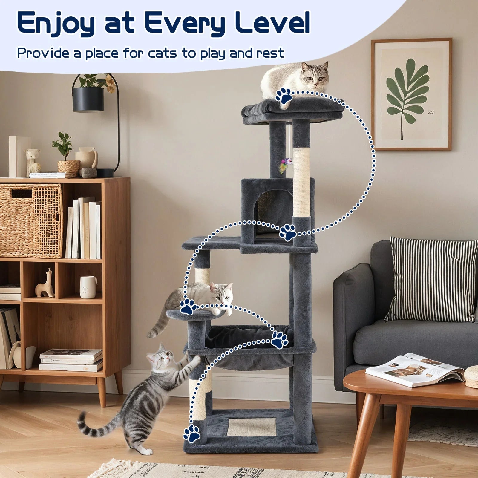 Cat Tower Tree Condo Scratching Post Dark Grey 142cm