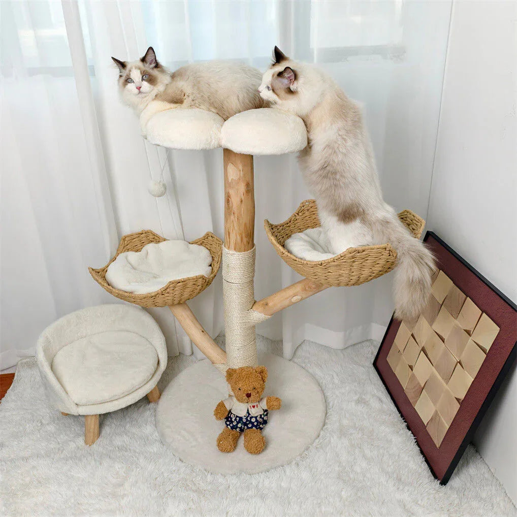 Cat Tree Scratcher Plush Sisal Willow Wood w Basket Cushion