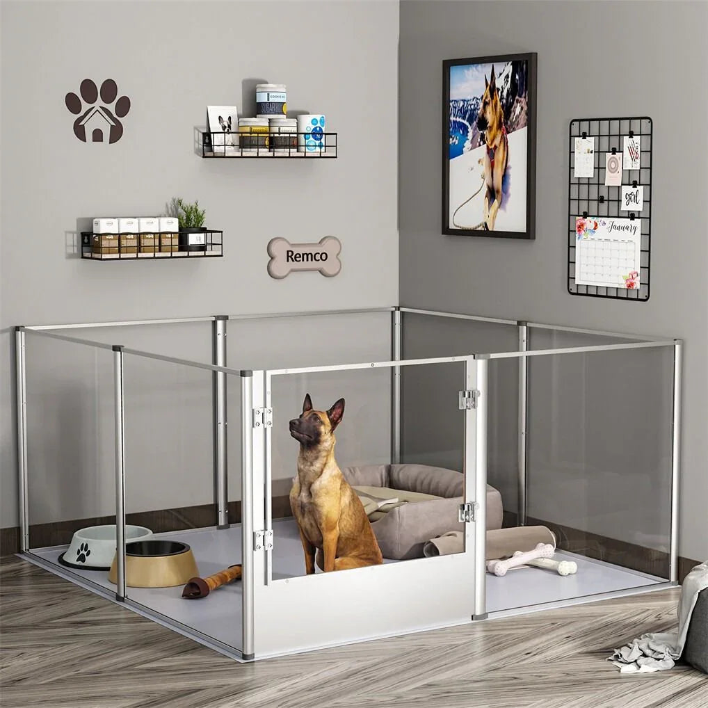 Large Acrylic Dog Playpen 163x102.5x80CM, 6 Panels