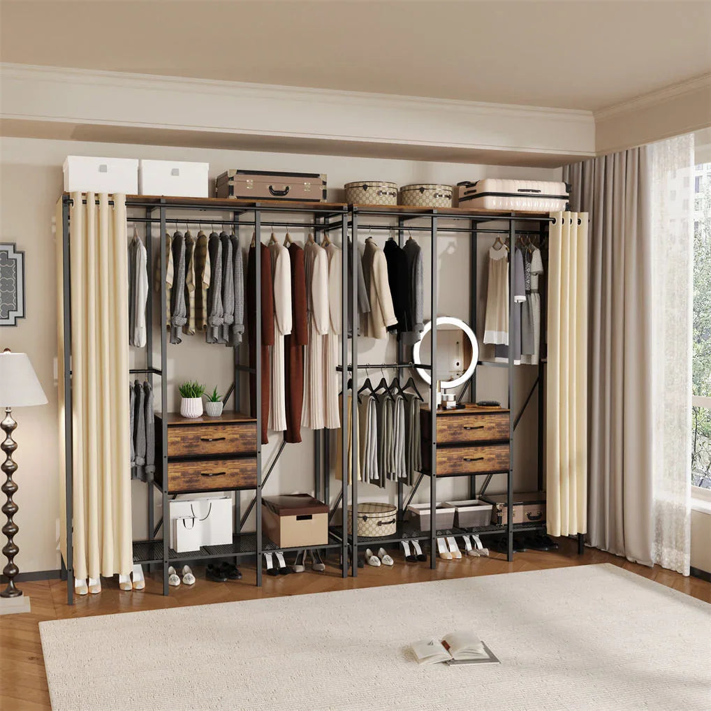 XXL Heavy Duty Wardrobe Closet w/ Shelf, Drawer & Rack