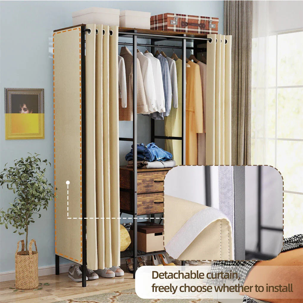 XXL Heavy Duty Wardrobe Closet w/ Shelf, Drawer & Rack