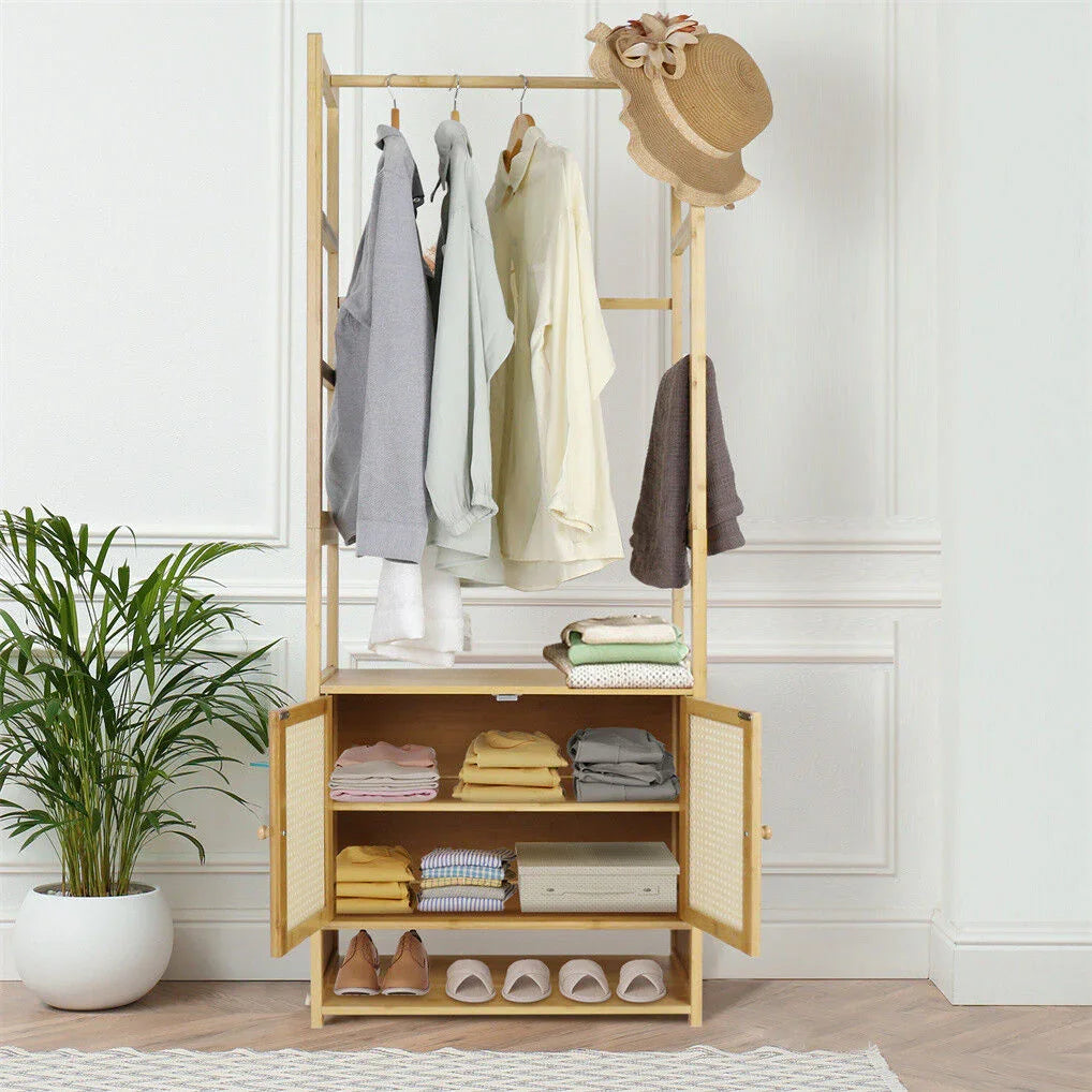 Bamboo Clothes Rack Coat Stand 168cm High Polish 53cm Length