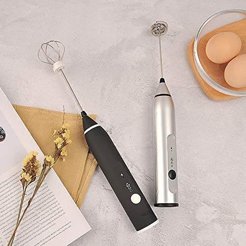 Silver Rechargeable Electric Milk Frother Handheld 3 Speeds