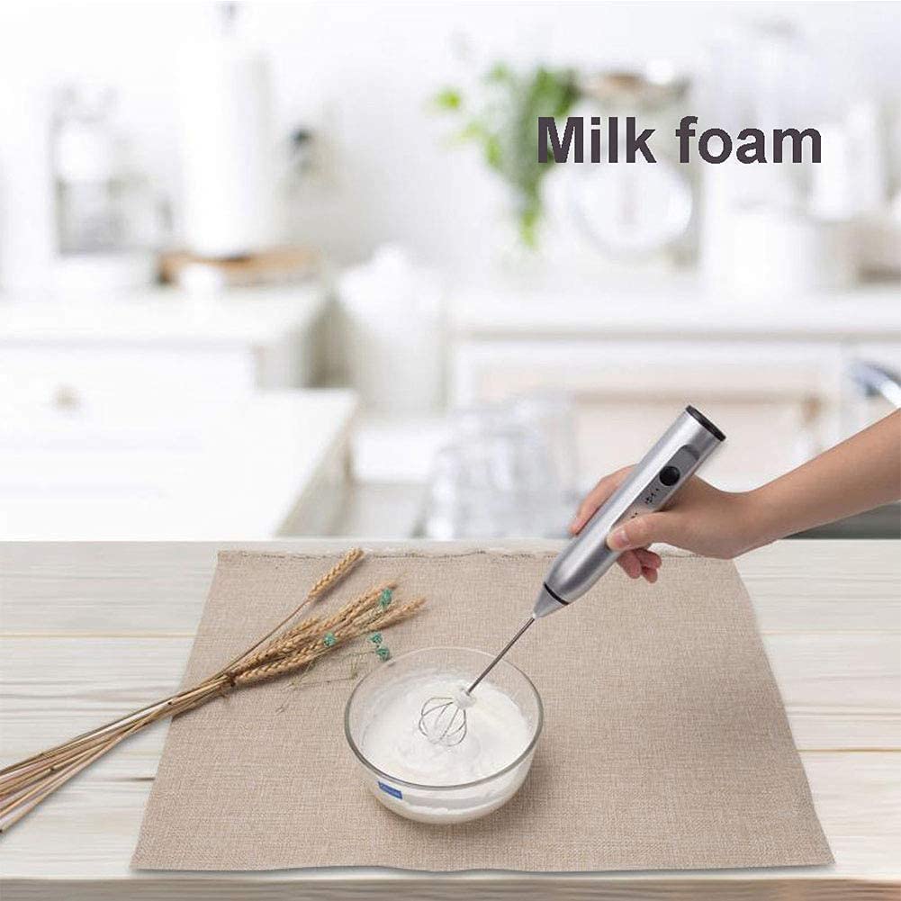 Silver Rechargeable Electric Milk Frother Handheld 3 Speeds