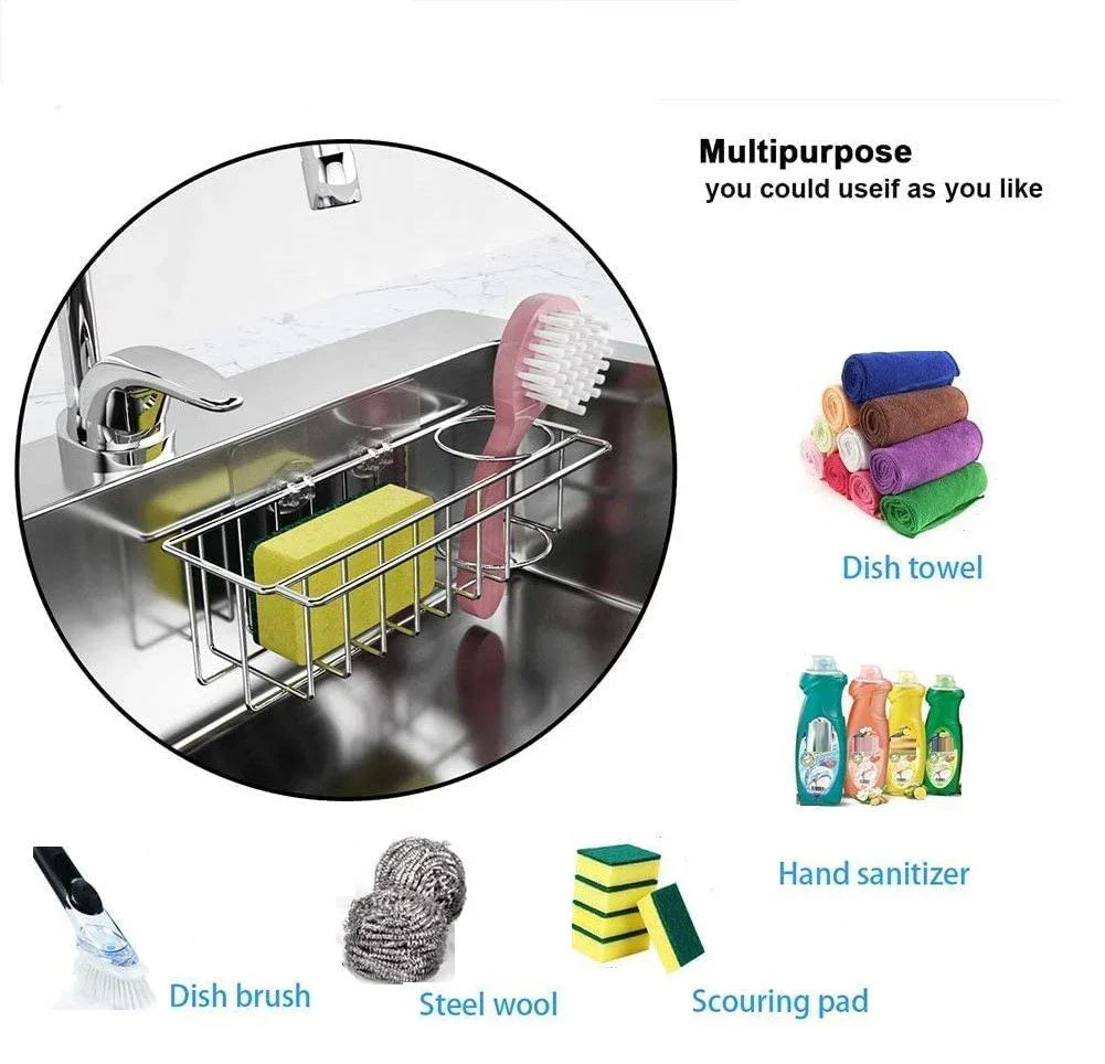 3-in-1 Adhesive Stainless Steel Sink Caddy Organizer Storage for Kitchen  Rustproof