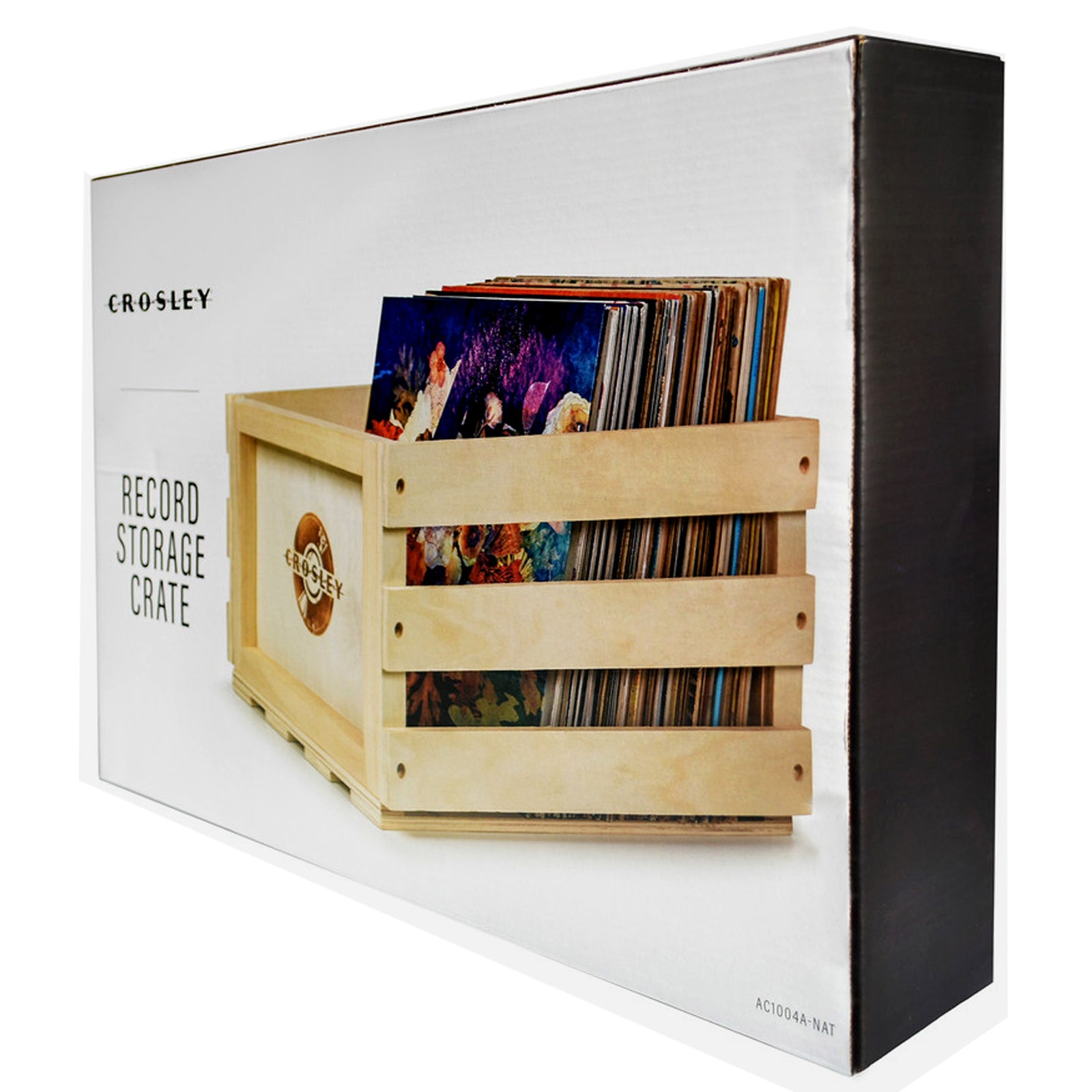 Vinyl LP Record Storage Crate Natural Wood Holds up to 75