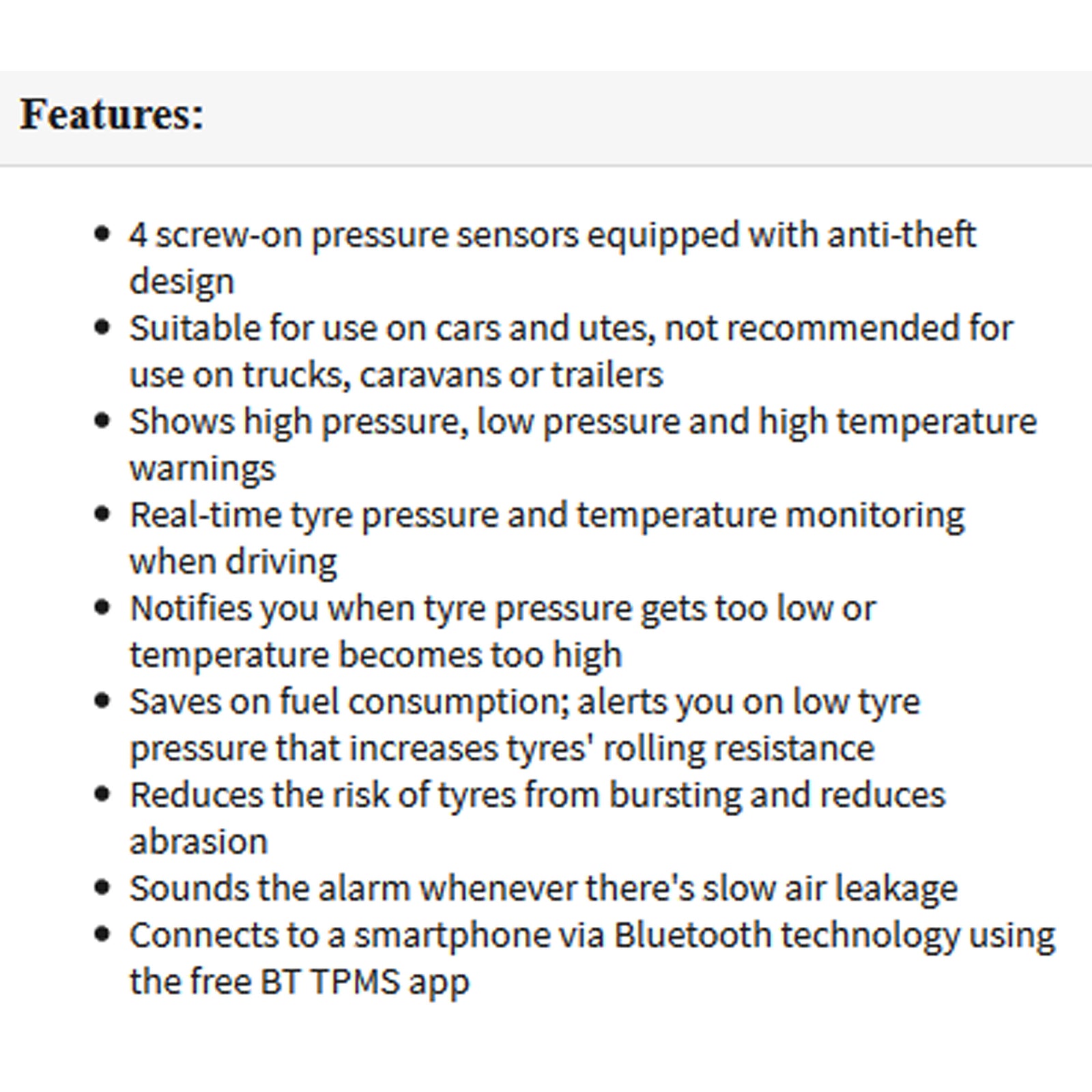 Gator BT Tyre Pressure Monitor – Wireless 4‑Sensor TPMS App Control