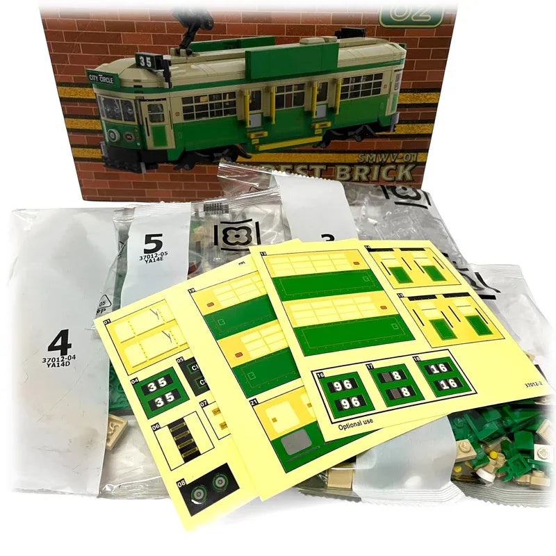 Melbourne W-Class Tram Building Block Model, 402 Pieces, 27cm Length Kit