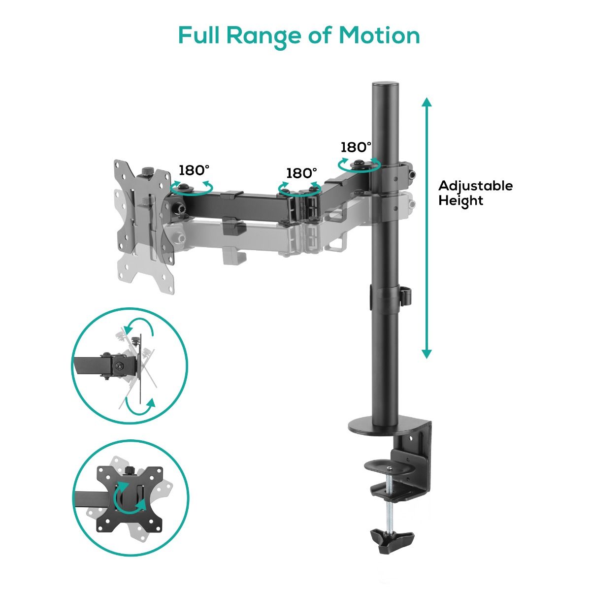 ErgoLife Single Monitor Screen Double Joint Monitor Arm